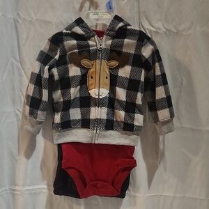 Child of Mine Plaid Hoodie and Red Onesie Set